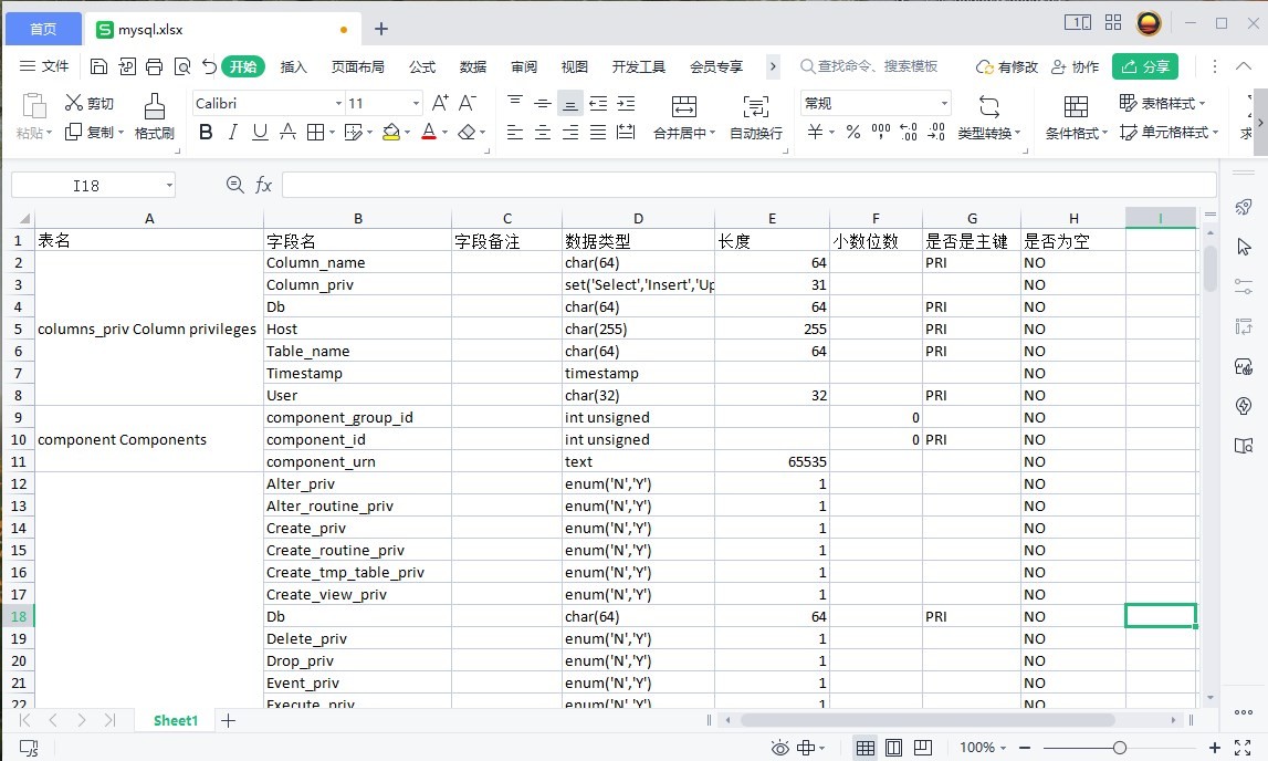 快速导出 Mysql 数据库表结构到 Excel 文件